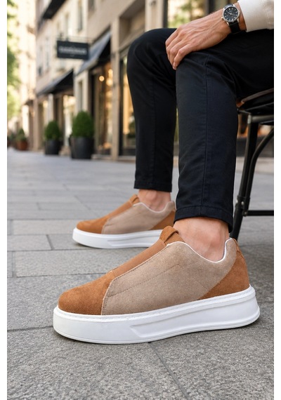 Mevese Torino Erkek Bağcıksız Cilt Günlük Sneaker Ayakkabı Ortopedik Kalın Taban Taba