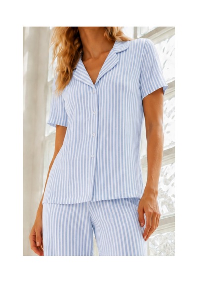 Fit Women Kadın Genç Loose İpliği Boyalı Mavi Pijama Takımı