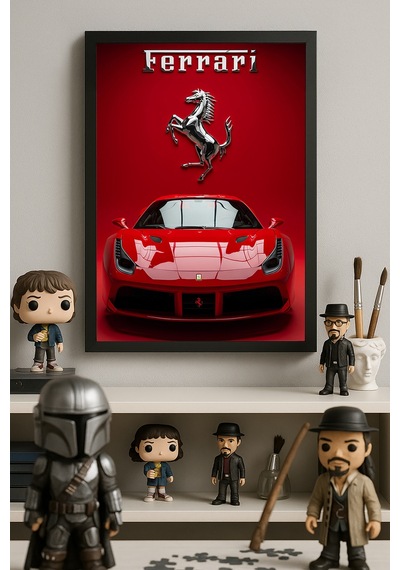 Ferrari 488 Gtb Siyah Ahşap Çerçeveli Poster, Dekoratif Araba Duvar Tablosu