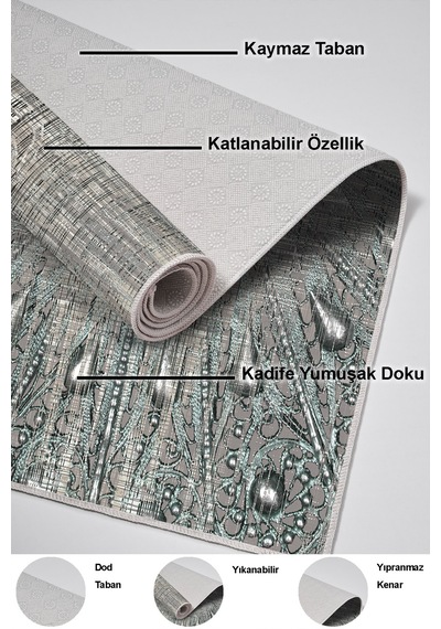 Dekoreko Kaymaz Taban Djt Salon Halısı Trend Modern 743 Mavi