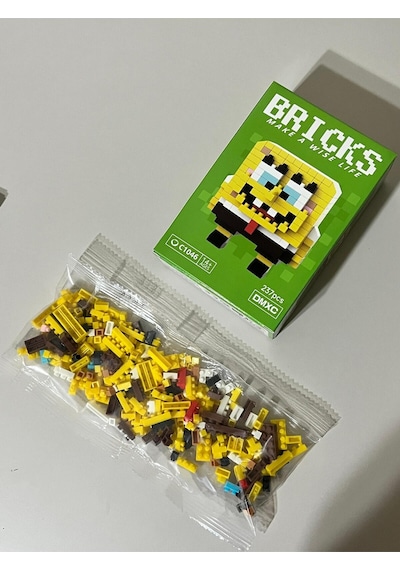 Mini Bricks Sünger Bob Figür Yapım Seti 237 Parça, Mikro Blok Oyuncak, Koleksiyonluk