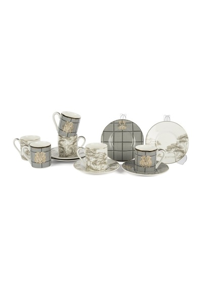 Mikasa Moor Forest Plaid 6lı Kahve Fincan Seti Siyah - Beyaz