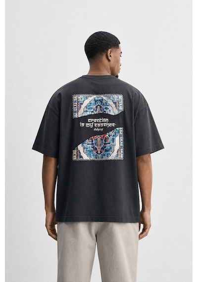 Respire Erkek Itsbyzey Nakış Detaylı Oversize T-shirt Füme