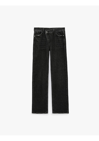 Koton Pamuklu Düğmeli Normal Bel Düz Paça Denim Pantolon - Straight Fit Jean Siyah 7wal40227md Koton Pamuklu Düğmeli Normal Bel Düz Paça Denim Pantolon - Straight Fit Jean Siyah 7wal40227md