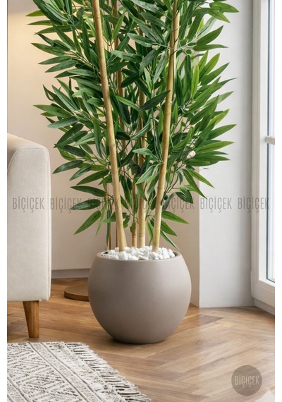 125cm Yapay Bambu Ağaci Mocha Küre Saksıda Kahverengi