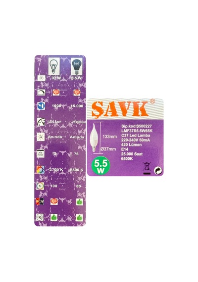 8 Adet Şavk 5,5w 37w Beyaz Işık 6500k E14 Duylu İnce Duy Led Kıvrık Ampul