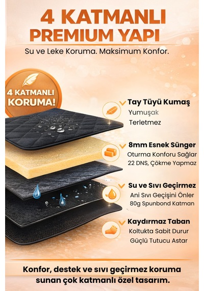 Oto Koltuk Kılıfı Tay Tüyü Tekli Ön Minder 4 Katmanlı Terletmez Airbag Uyumlu - Taba