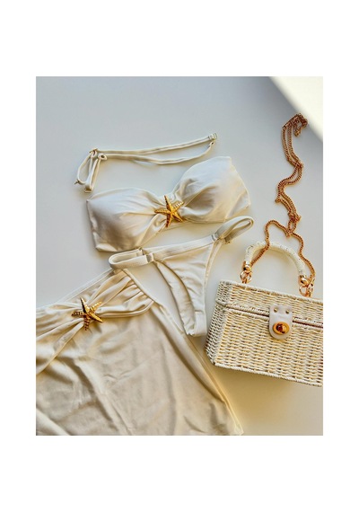 Ece's Design Kadın Deniz Yıldızı Desenli Bikini Takımı My1004 Beyaz