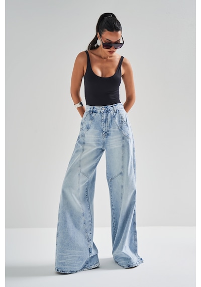Itsbasic Kadın Kot Rengi 4s5-3 Mega Baggy Fit Süper Bol %100 Koton Rahat Kesim Denim Jean Mavi Itsbasic Kadın Kot Rengi 4s5-3 Mega Baggy Fit Süper Bol %100 Koton Rahat Kesim Denim Jean Mavi