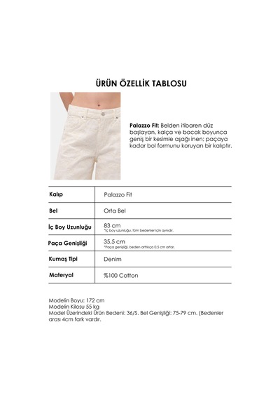 Itsbasic Kadın Kırık Beyaz 7s6-101 Palazzo Fit Özel Nakışlı Tasarım Denim Jean