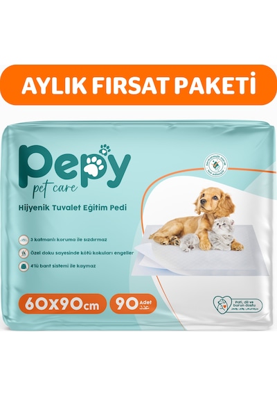 Pepy Pet Care Kaydırmaz Hijyenik Tuvalet Eğitim Pedi 3 x 30'lu 60 x 90 CM