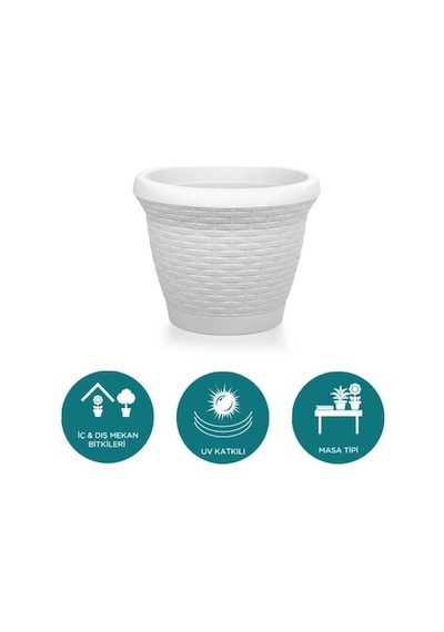 Omnipazar So-hs06 Plastik Hasır Desenli Saksı 42 Lt Kirli Beyaz 6 Adet