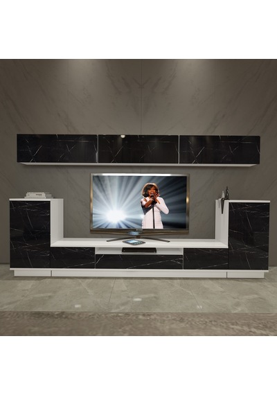 Decoraktiv Trendstyle 9s Mdf Tv Ünitesi Tv Sehpası Beyaz - Siyah Mermer