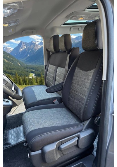Citroen -peugeot 8+1 - Özel Dikim -1100 Keten- Siyah Deri