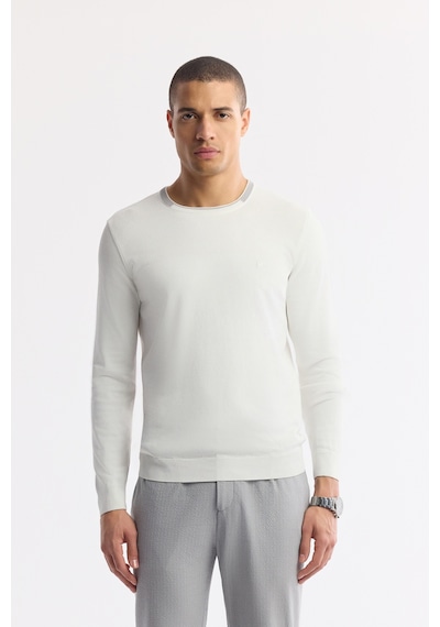 Avva Erkek Ekru Bisiklet Yaka Dokulu Rayon Tüylenmeyen Regular Fit Triko Kazak A51y5156