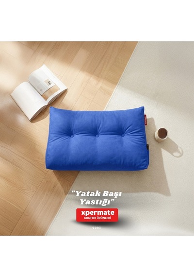 Yatak Başı Yastığı Sırt ve Bel Destek Yastığı 120 CM Yaslanma ve Dinlenme Yastığı Mavi