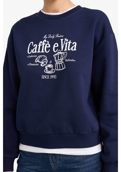 Defacto Relax Fit Bisiklet Yaka Baskılı Kalın Sweatshirt G6298ax25wnnv251 Lacivert-nv251