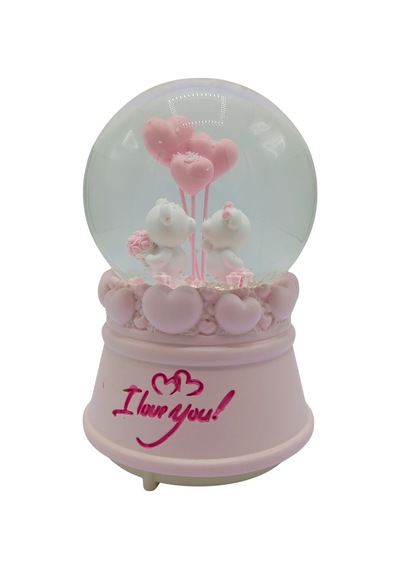 Romantik Love Bear Kar Küresi Müzikli Ve Işıklı 13cm