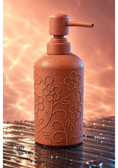 Rosıe Kiremit Çiçek Dokulu Yuvarlak Seramik Sıvı Sabunluk 350 Ml Karışık