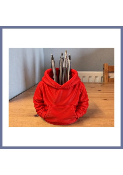 Bezos 3d Baskı Kapüşonlu Sweatshirt Kalemlik - Masaüstü Organizer-kırmızı Dlra