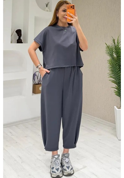 Fiolin Soft Touch Modal Kumaş Şalvar Takım Antrasit