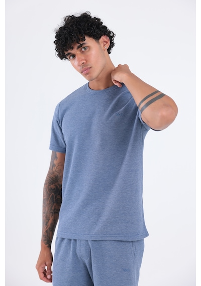 Rowinger Waffle Dokulu Nakış Logo Detaylı Oversize Erkek T-shirt İndigo