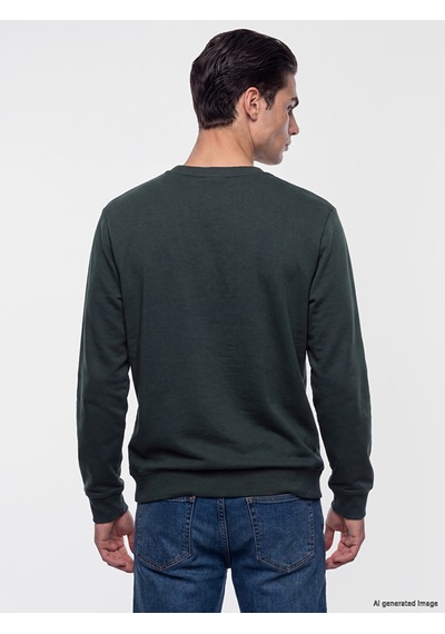 Lcwaıkıkı Classic Haki Bisiklet Yaka Baskılı Erkek Sweatshirt
