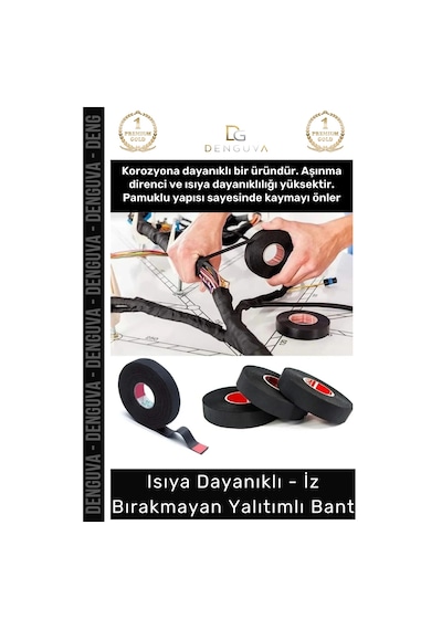 Premium Isıya Dayanıklı Aşınma Direnci Kalıntı Bırakmayan Alev Geciktirici 10mt Yalıtım Bant 3 Adet
