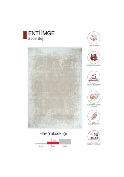 Hoom Rugs İmge 2508 Bej Etnik Desenli Modern Akrilik Salon Halısı