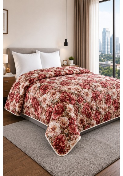 Yatak Örtüsü Çok Amaçlı 100% Polyester Hassas Tuşeli Basklı Lüx - Premium 200 Cm X 220 Cm Açık Kahve