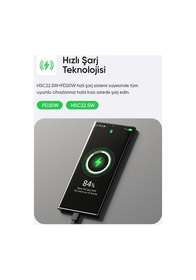 Lcd Ekranlı 10000mah Taşınabilir Pil Şarj Cihazı, Hsc22.5w 30.000 Mah