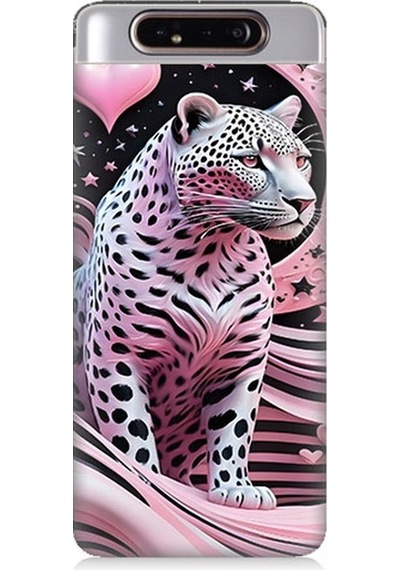 Samsung Galaxy A80 Uyumlu Pembe Leopar Desenli Silikon Kılıf