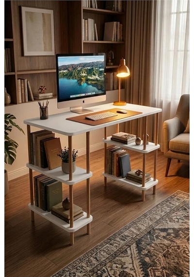 Kitaplıklı Bilgisayar Masası Raflı Çalışma Masası Modern Dekoratif Ofis Mobilyası Beyaz 120 Cm Diğer Kitaplıklı Bilgisayar Masası Raflı Çalışma Masası Modern Dekoratif Ofis Mobilyası Beyaz 120 Cm Diğer