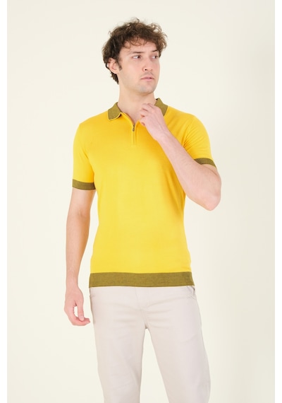 Giyim Dünyası Erkek Renkli Yaka Yarım Fermuarlı Polo Yaka Merserize T-shirt Sarı 001