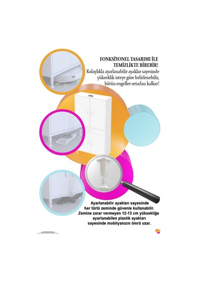 Yeni Afra 70 Cm 4 Kapaklı 10 Raflı Ve Çekmeceli Çok Amaçlı Banyo Dolabı Beyaz