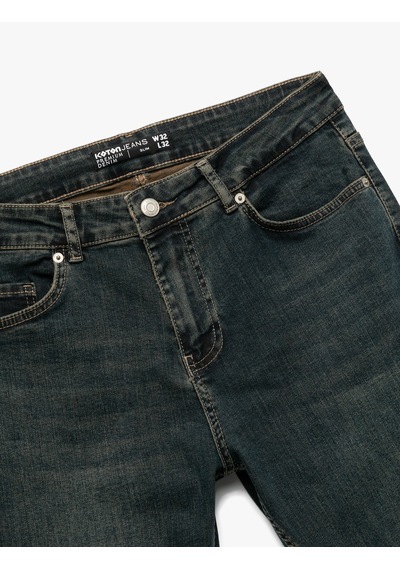 Koton Pamuklu Normal Bel Slim Fit Jean Pantolon - Brad Jean Petrol 7wam40003nd