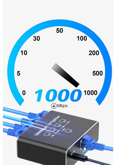 Gigabit Ethernet Splitter Lan Switch 4 Port, Tip C Güç Kablosu, 1000mbps Rj45 Ağ Dağıtıcı