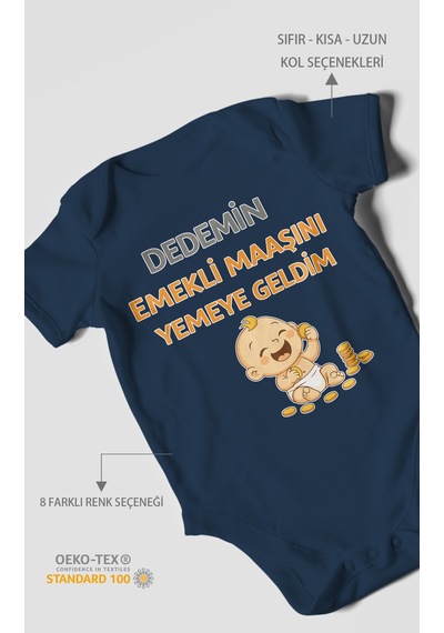 Morivokids Dedemden Kısa Kollu Bebek Body %100 Pamuk Lacivert