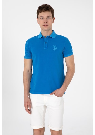 U.S. Polo Assn. Erkek Slim Fit Polo Yaka Kobalt Yıkamalı Basic Tişört 50305995-VR077