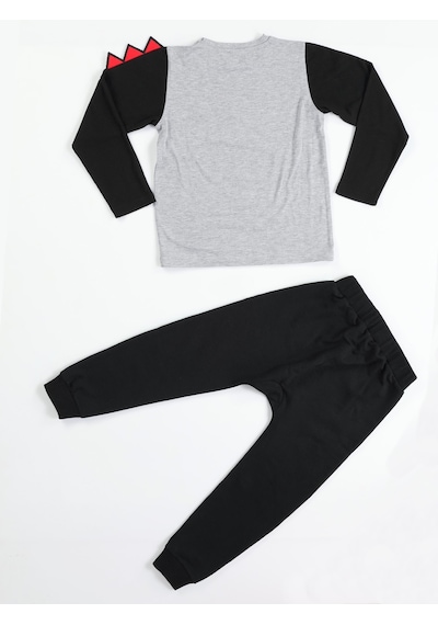 Casabony Crocos Siyah Erkek Çocuk Pantolon+T-Shirt Takım-Gri - Siyah