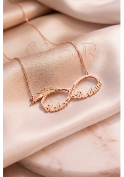 925 Ayar Gümüş İsimli Tüylü Sonsuzluk Kolye Rose Gold