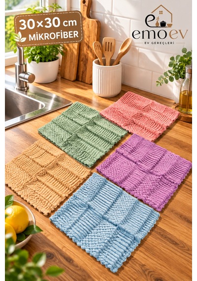 5 Adet Renkli Mikrofiber Temizlik Bezi Seti 30x30 Cm - Yüksek Emici İz Bırakmaz Mutfak & Tezgah Kurulama Bezi Diğer