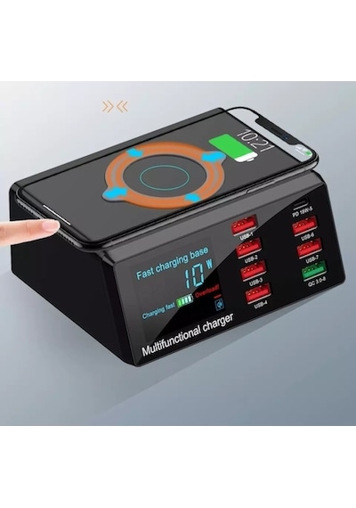 X9 8 Port Kablosuz Usb Şarj Aleti Hızlı Şarj Pd + Qc3.0 + Usb Por