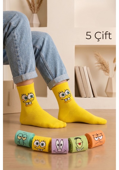 Worthy Socks Unisex Desenli Kolej Çorap Seti 5'li Paket Renkli