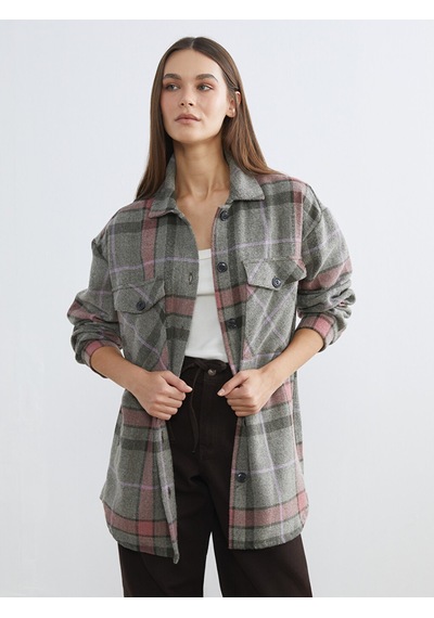 Lcw Vision Pembe Ekose Oversize Kadın Oduncu Gömlek Ceket