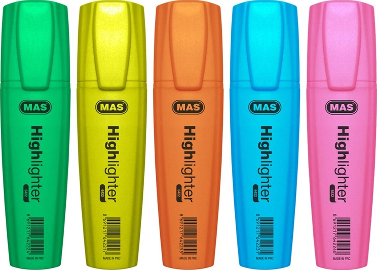 6423 Neon Fosforlu Kalem Seti - 5 Renk Karışık