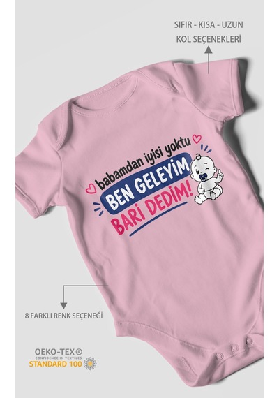 Morivokids Babaya Özel Kısa Kollu Bebek Body %100 Pamuk Zbn163-kk Koyu Pembe