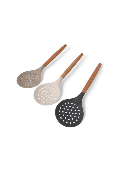 Bambu Saplı Silikon Kevgir, Bambu Uzun Silikon Geniş Kevgir 27cm 3 Renk Seçenekli Taba