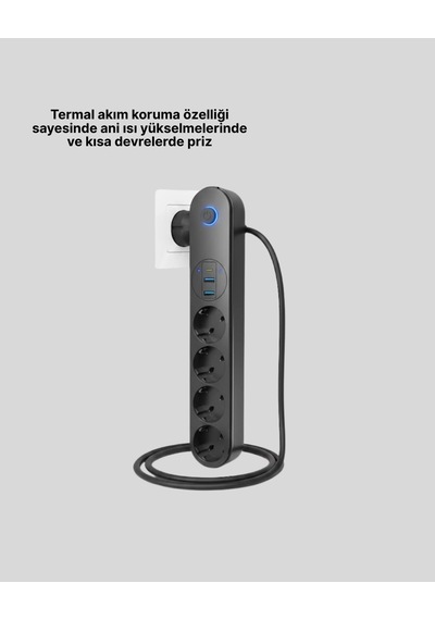Mey İthalat Akıllı Akım Dengelemeli 4 Lü Çoklu Priz Type-c Ve Usb Çıkışlı Diğer