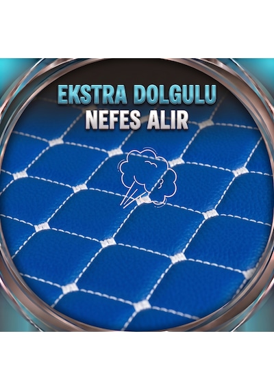 Subaru Forester Uyumlu 3 Parça Cepli Oto Koltuk Minderi Mavi Deri Beyaz Dikişli